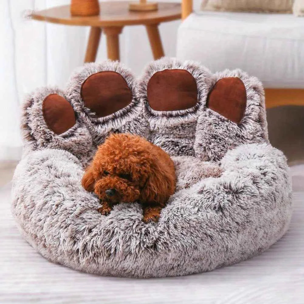 Bear Paw Shaped Dog Bed – Soft, Fluffy & Cozy Pet Sofa