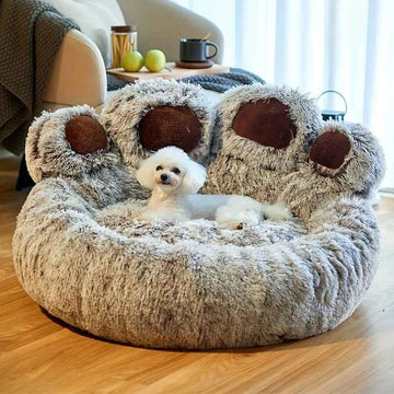 Bear Paw Shaped Dog Bed – Soft, Fluffy & Cozy Pet Sofa