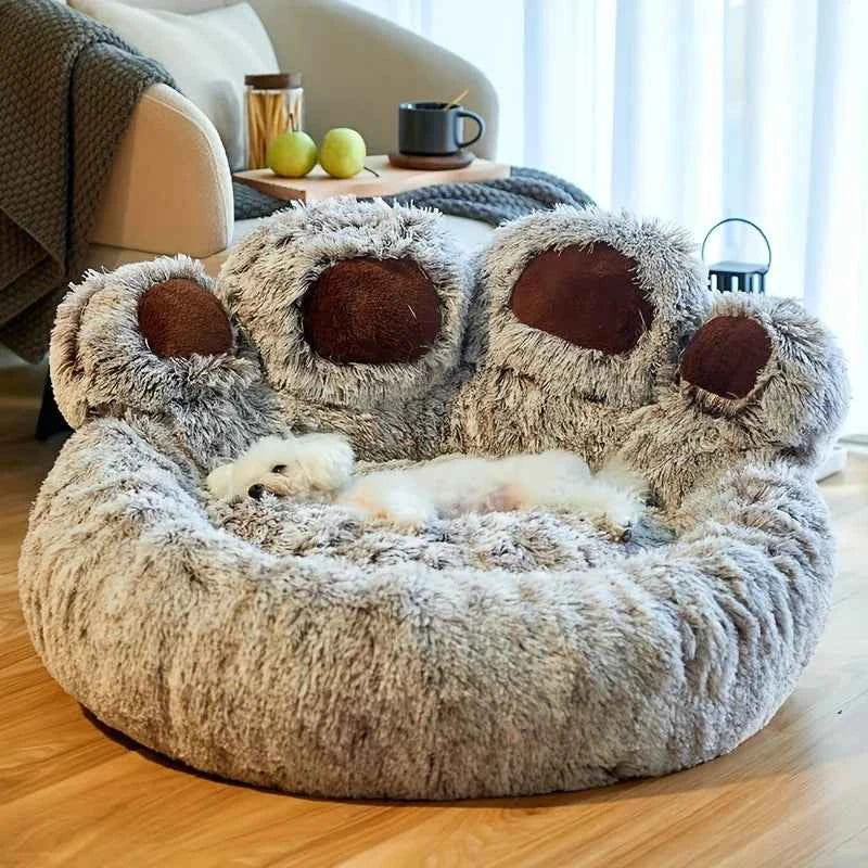 Bear Paw Shaped Dog Bed – Soft, Fluffy & Cozy Pet Sofa
