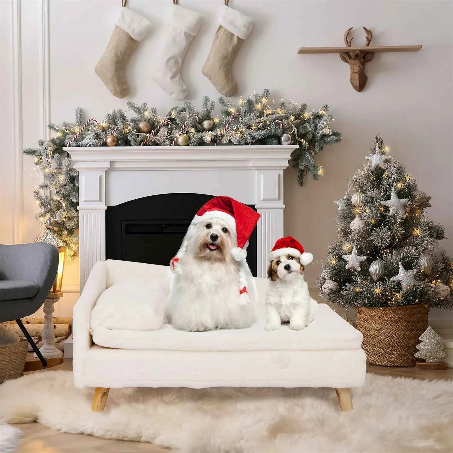 Elevated Wooden Pet Bed – Sturdy & Cozy Sofa for Small Pets